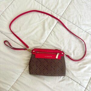 Liz Claiborne Brown & Pink Crossbody Purse | Geometric Print Shoulder Bag